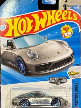 Hot Wheels ZAMAC Porsche 911 — Silver with Blue Wheels